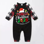 Santa Hat And "Family Christmas 2026 " Colorful Text Printed Pattern - Black Top with Red&Black&White Plaid Sleeves - Family Matching Pajamas