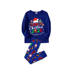Merry Christmas 2026 Making Memories Family Pajamas Set - Blue Top, Blue Pants, Christmas Cartoon Sleeves, Santa & Gingerbread Print