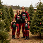 Santa Hat and "2026 Family Christmas" Text Print Black & Red Plaid Christmas Matching Pajamas