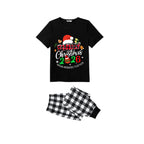 Making Memories Together Family Christmas 2026 Pajamas Set - Black Top Black and White Plaid Pants Santa Hat Graphic