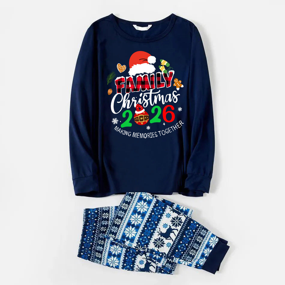 Family Christmas 2026 Making Memories Together Text Print Blue Family Matching Pajamas