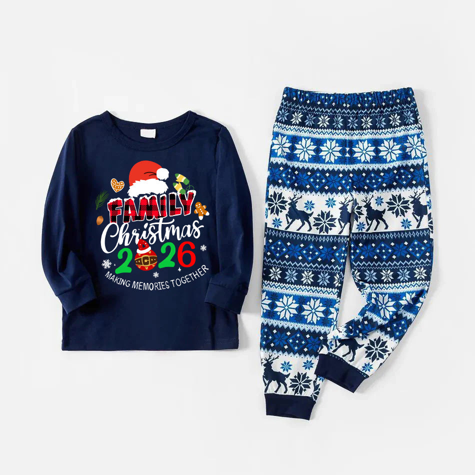 Family Christmas 2026 Making Memories Together Text Print Blue Family Matching Pajamas