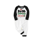 2026 Family Christmas Pajamas Set - Black Raglan Sleeve White Top Green and Black Plaid Pants Graphic