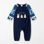 Joyful Blue Christmas Pajamas Set  With Snowman and Cheer Text Prints