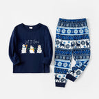 Joyful Blue Christmas Pajamas Set  With Snowman and Cheer Text Prints