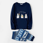 Joyful Blue Christmas Pajamas Set  With Snowman and Cheer Text Prints