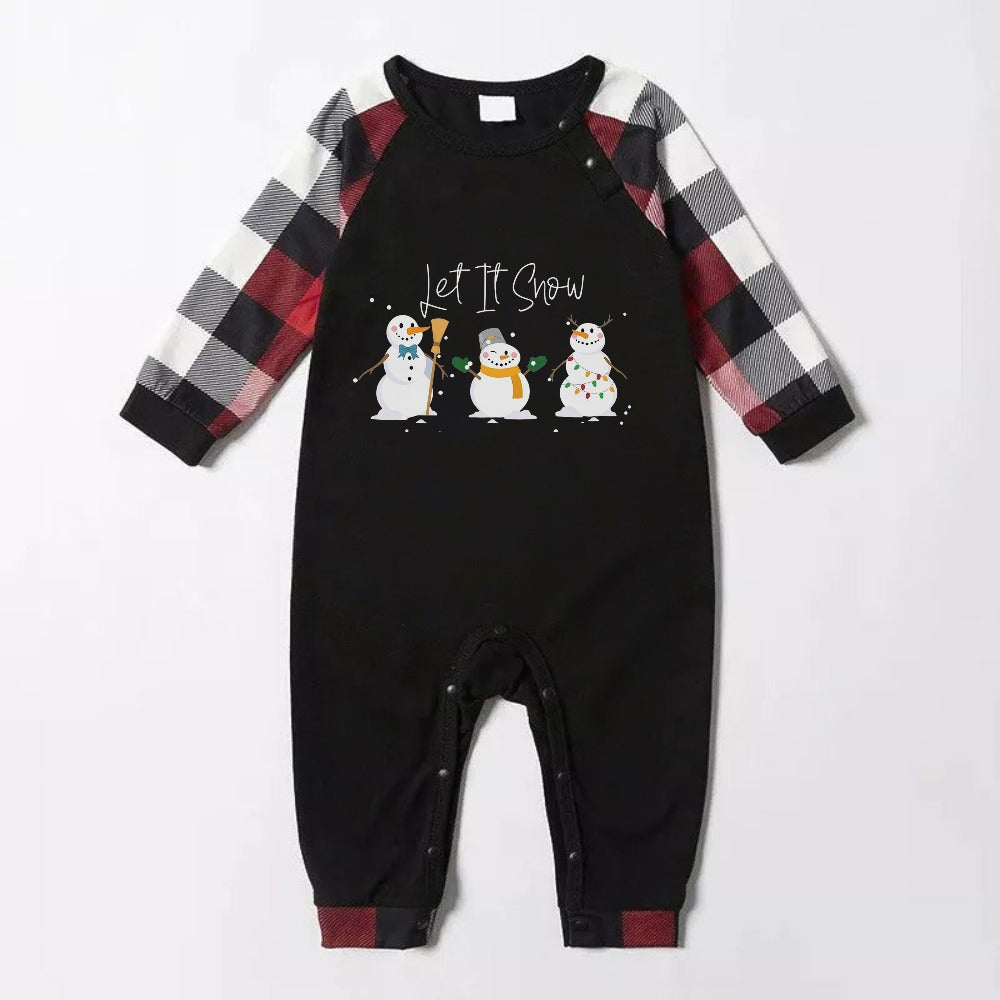 Christmas Family Matching Pajamas-Red and Gray Plaid Pjs set with "Let It Snow" and Christmas Snowman Pattern Colorful Print