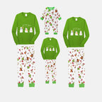 Christmas Family Matching Pajamas-Green Top and Grinch Pants Pjs Set with Snowman and "Let It Snow" Print