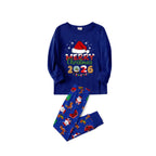 Cozy Blue Christmas Pajamas Set With Santa Hat and "Merry Christmas 2026" Text Print