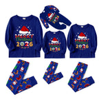 Cozy Blue Christmas Pajamas Set With Santa Hat and "Merry Christmas 2026" Text Print