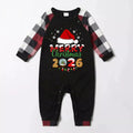 Red and Gray Plaid Christmas Pajamas Set With Santa Hat and "Merry Christmas 2026" Text Print
