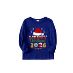 Cozy Blue Christmas Pajamas Set With Santa Hat and "Merry Christmas 2026" Text Print