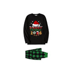 Black Top and Green Plaid Pants Christmas Pajamas Set With Santa Hat and "Merry Christmas 2026" Text Print