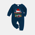 Navy & Sky Blue Plaid Christmas Pajamas Set With Santa Hat and "Merry Christmas 2026" Text Print