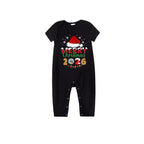 Red and Black Plaid Short Sleeve Christmas Pajamas Set With Santa Hat and "Merry Christmas 2026" Text Print