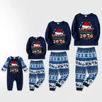 Joyful Blue Christmas Pajamas Set With Santa Hat and "Merry Christmas 2026" Text Print