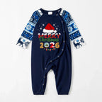 Joyful Blue Christmas Pajamas Set With Santa Hat and "Merry Christmas 2026" Text Print