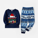Joyful Blue Christmas Pajamas Set With Santa Hat and "Merry Christmas 2026" Text Print