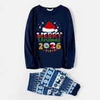 Joyful Blue Christmas Pajamas Set With Santa Hat and "Merry Christmas 2026" Text Print