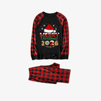 Red and Black Plaid Christmas Pajamas Set With Santa Hat and "Merry Christmas 2026" Text Print