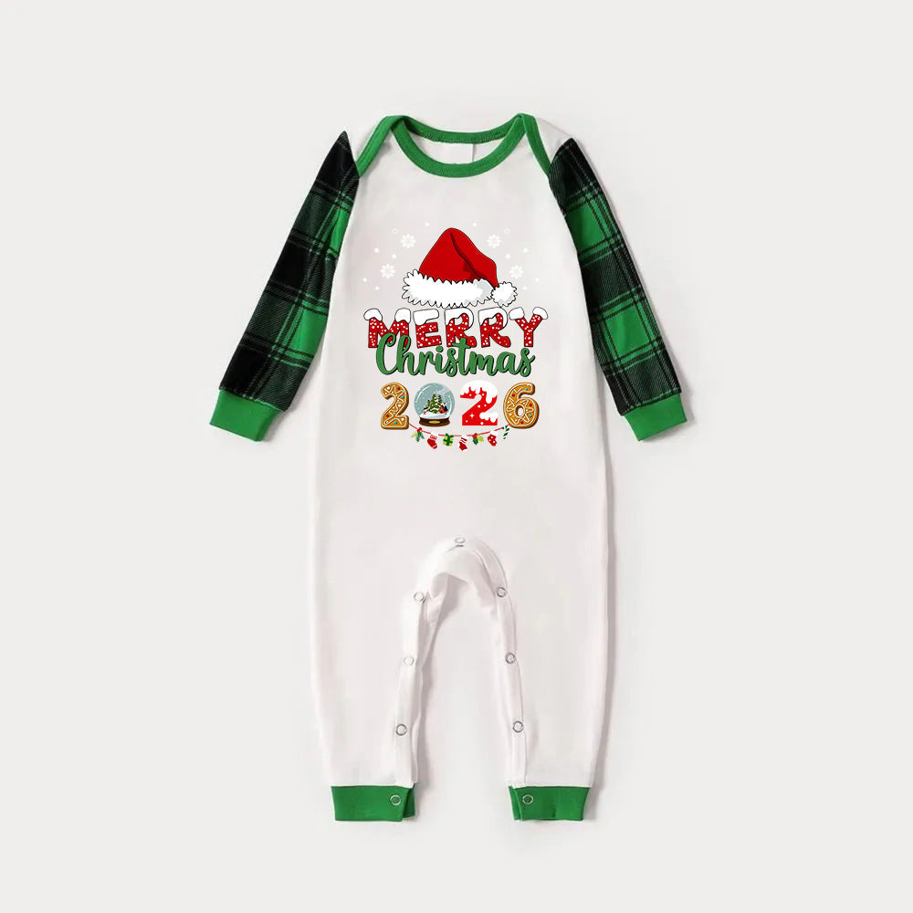 Green Raglan Top Green Plaid Christmas Pajamas Set With Santa hat and "MERRY Christmas 2026 " Print