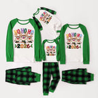 Green Raglan Top Green Plaid Christmas Pajamas Set With Cute Rudolph and "HO HO HO" Colorful Text Print
