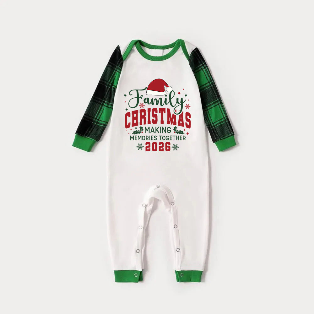 Green Raglan Top Green Plaid Christmas Pajamas Set With "Family CHRISTMAS MAKING MEMORIES TOGETHER 2026" Text Print