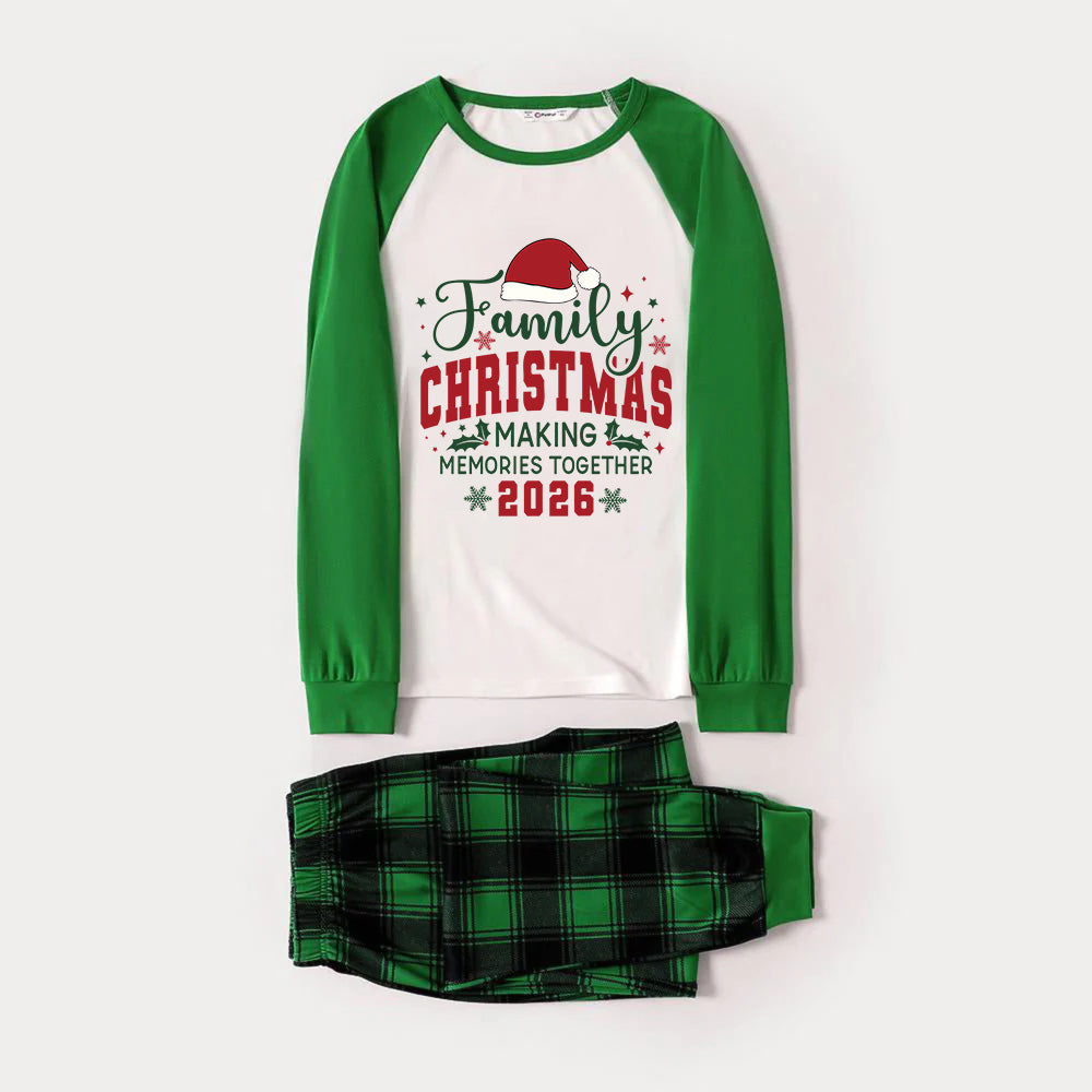 Green Raglan Top Green Plaid Christmas Pajamas Set With "Family CHRISTMAS MAKING MEMORIES TOGETHER 2026" Text Print