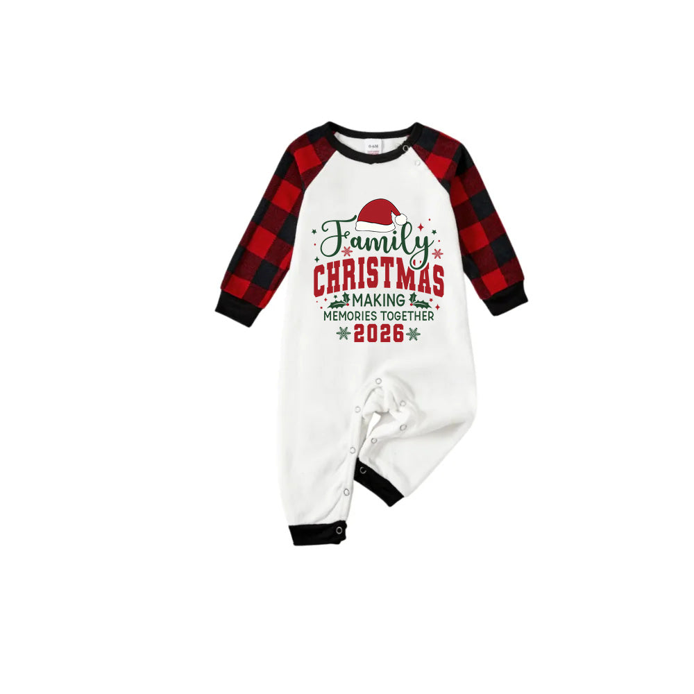 Red and Black Plaid Christmas Pajamas Set With Santa Hat and Christmas Slogan Print