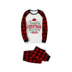 Red and Black Plaid Christmas Pajamas Set With Santa Hat and Christmas Slogan Print