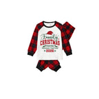 Red and Black Plaid Christmas Pajamas Set With Santa Hat and Christmas Slogan Print