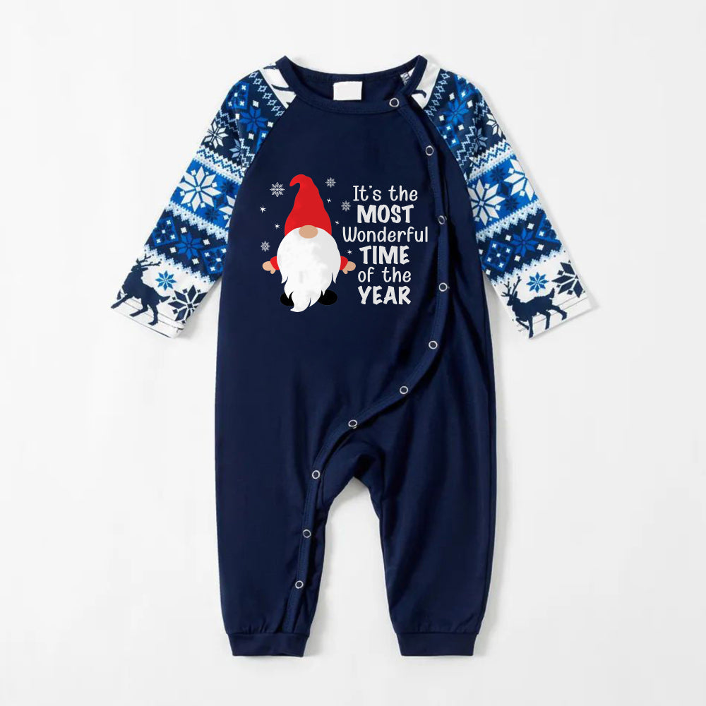 Joyful Blue Christmas Pajamas Set Featuring Gnome with Santa Quotes
