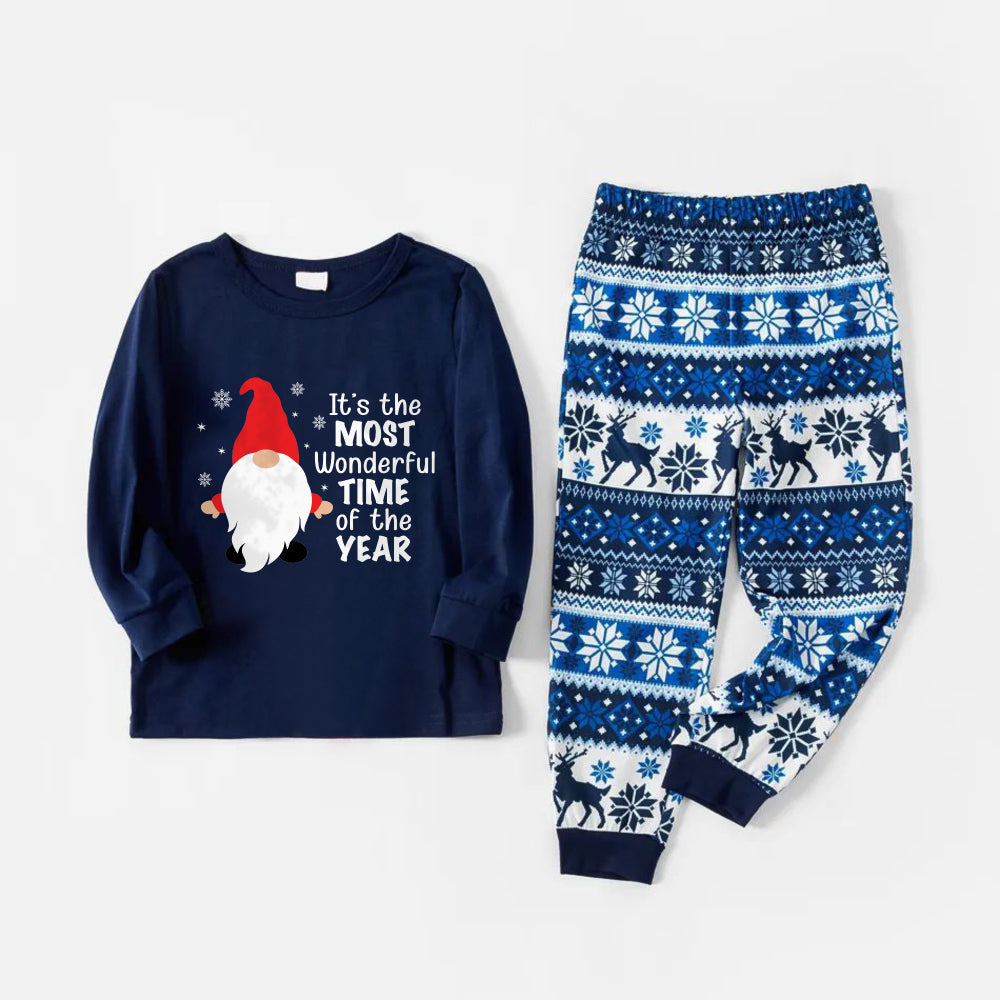 Joyful Blue Christmas Pajamas Set Featuring Gnome with Santa Quotes