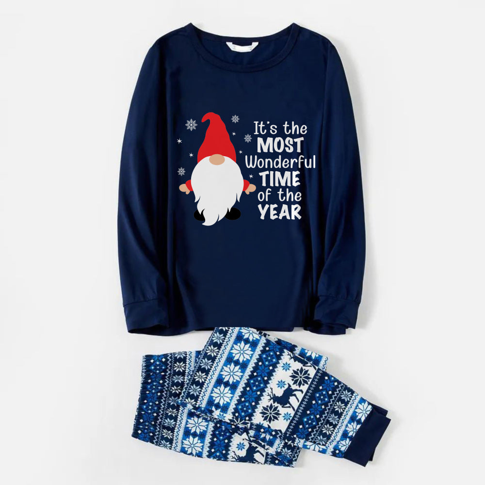 Joyful Blue Christmas Pajamas Set Featuring Gnome with Santa Quotes
