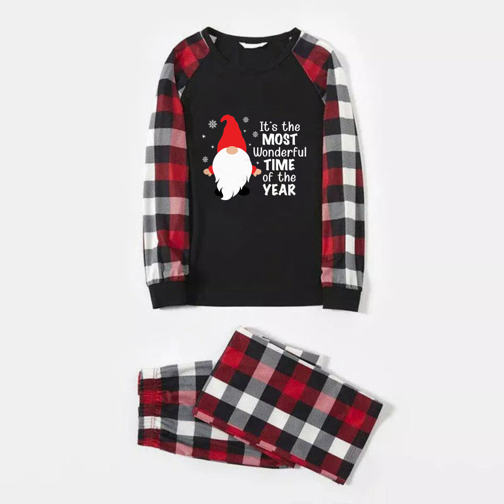 Christmas Family Matching Pajamas-Red and Gray Plaid Pjs set with "It is the most wonderful time of the year" and Gnome Print