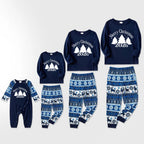 Joyful Blue Christmas Pajamas Set with Christmas Tree and Slogan Designs
