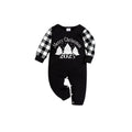 Black and White Plaid Short Sleeve Christmas Pajamas Set with Christmas Tree and Slogan Designs