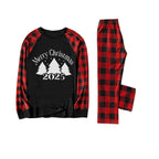 Red and Black Plaid Christmas Pajamas Set With Christmas Tree and Slogan Designs