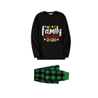 Christmas Family Matching Pajamas-Black Top and Green Plaid Pants Pjs Set with "We Are Family Christmas 2026" Artistic Font Print