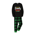 Christmas Family Matching Pajamas-Black Top and Green Plaid Pants Pjs Set with "We Are Family Christmas 2026" Artistic Font Print