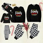 Black and White Plaid Christmas Pajamas Set With "We Are Family Christmas 2026" Artistic Text Print