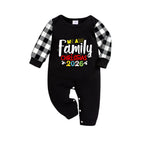 Black and White Plaid Christmas Pajamas Set With "We Are Family Christmas 2026" Artistic Text Print