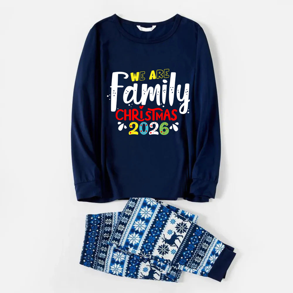 Joyful Blue Christmas Pajamas Set with Christmas Text Patterns