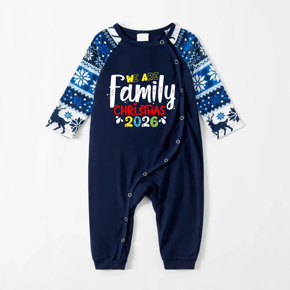 Joyful Blue Christmas Pajamas Set with Christmas Text Patterns