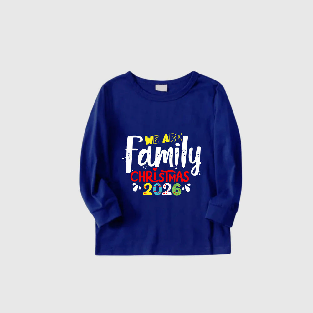 Christmas Family Matching Pajamas-Cozy Blue Pjs Set with "We Are Family Christmas 2026" Artistic Font Print