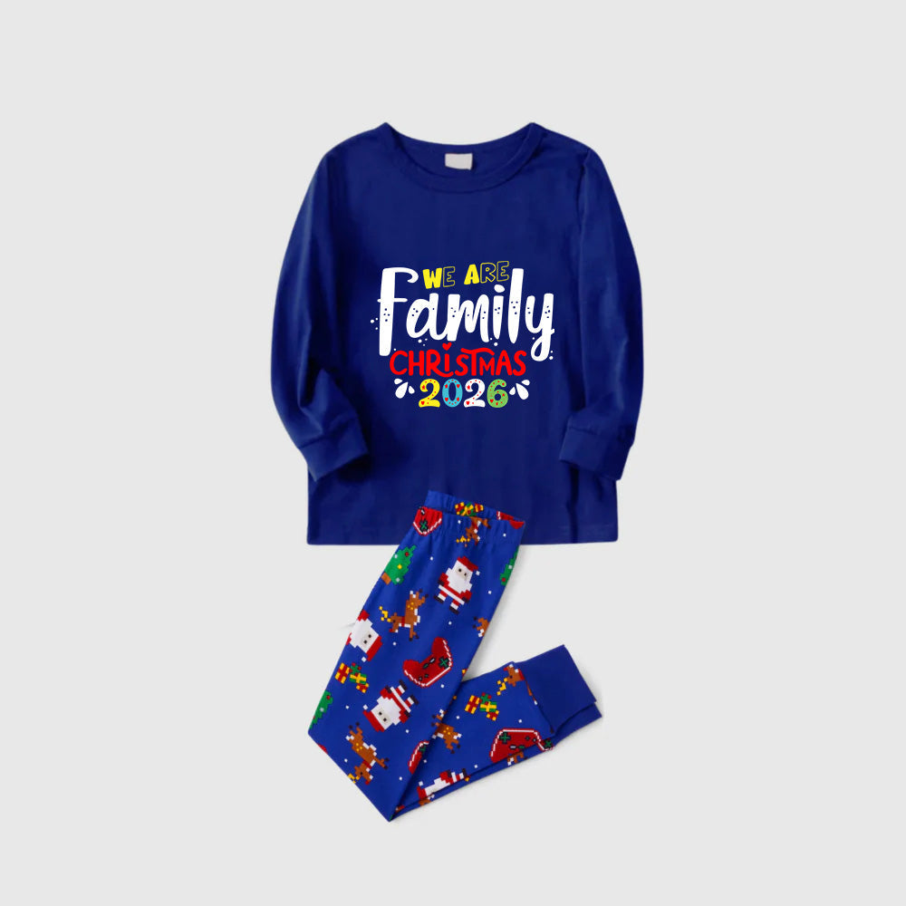 Christmas Family Matching Pajamas-Cozy Blue Pjs Set with "We Are Family Christmas 2026" Artistic Font Print