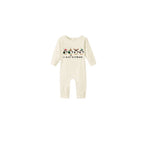 Beige Christmas Pattern Print Christmas Pajamas Set With Penguin and "Christmas" Print