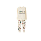 Beige Christmas Pattern Print Christmas Pajamas Set With Penguin and "Christmas" Print
