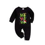 Christmas Family Matching Pajamas-Black Top and Green Plaid Pants Pjs Set with Grinch and "HO HO HO" Print