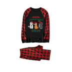 Red and Black Plaid Christmas Pajamas Set With Snowman and Slogan Designs